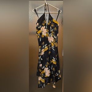 Global Village Black Halter Floral High-Low dress